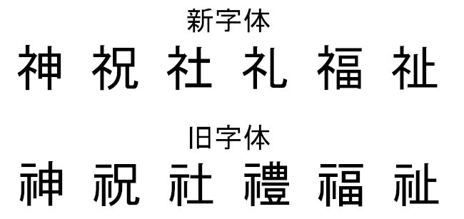 示す偏の旧字体と新字形の比較
