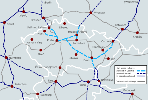 Map of High Speed Railroad in Czechia and neighbourhood.png